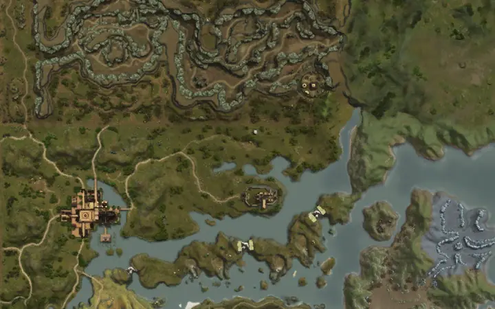 Map of Aden showing where Sejarr's Servitor is, in Gorgon Flower Garden