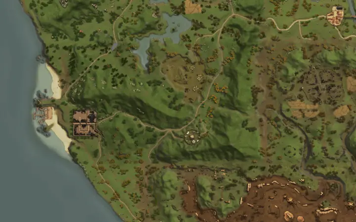 Map of Aden showing where Greyclaw Kutus is, in Abandoned Camp